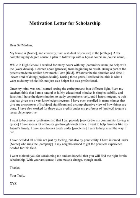 short motivation letter for scholarship masters degree sample pdf