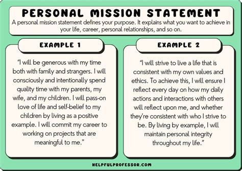 short personal mission statement examples for work