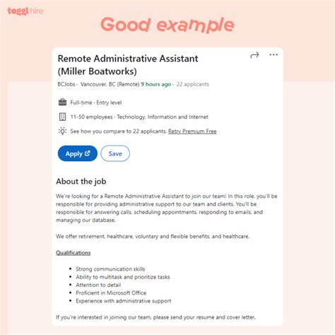 short profile description examples for job