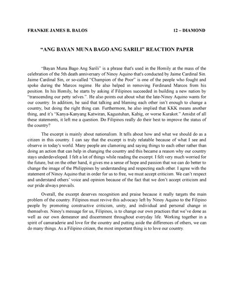 short reaction paper example tagalog brainly