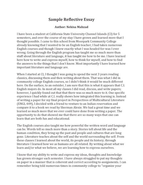 short reflection paper example format