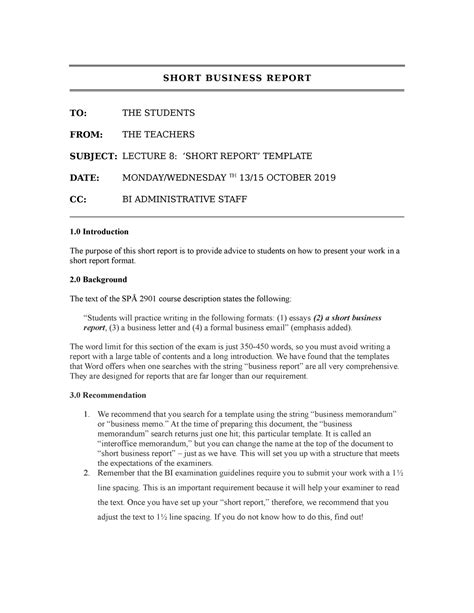 short report format for students