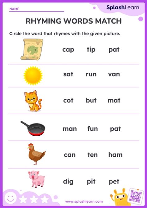 short rhyming words for 5 year olds
