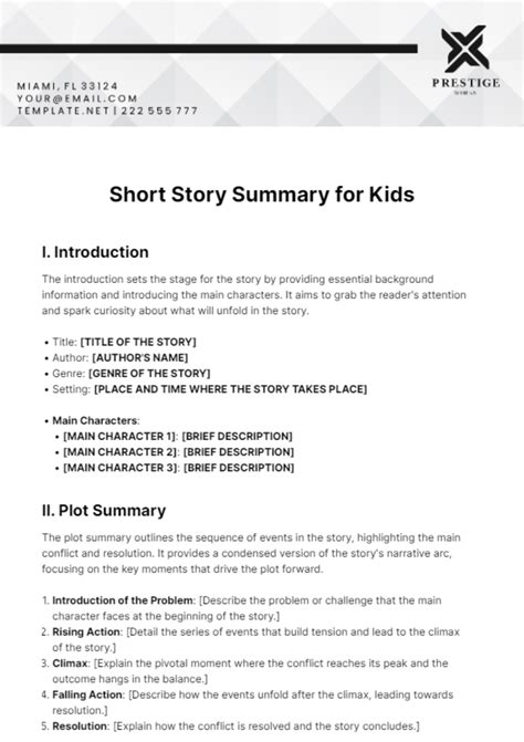 short story summary template