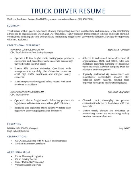 short summary for driver resume