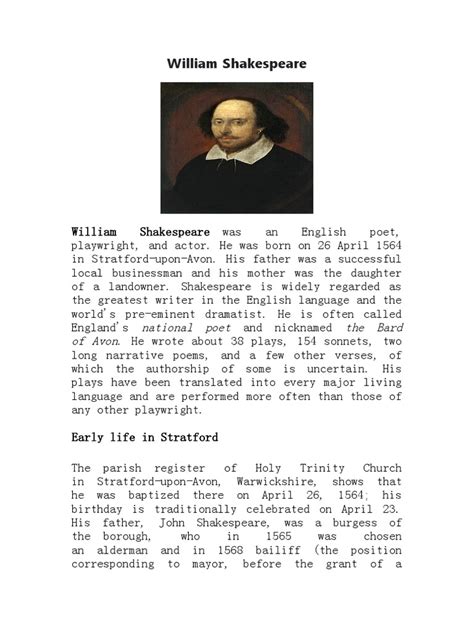 short summary of shakespeare's life