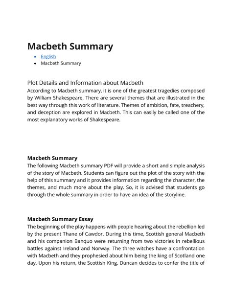 short summary of shakespeare's macbeth