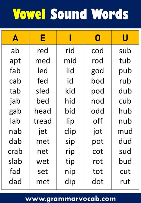 short vowel words with examples