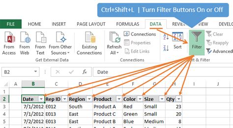 shortcut for filter dropdown in excel
