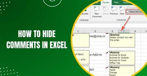 shortcut for hide comment in excel