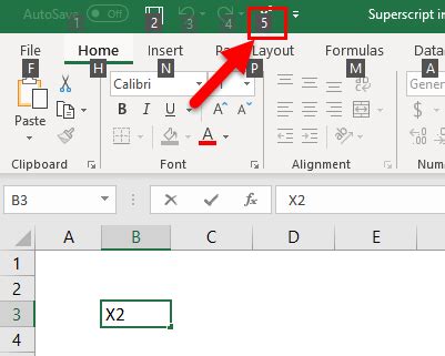 shortcut for superscript 1 in excel