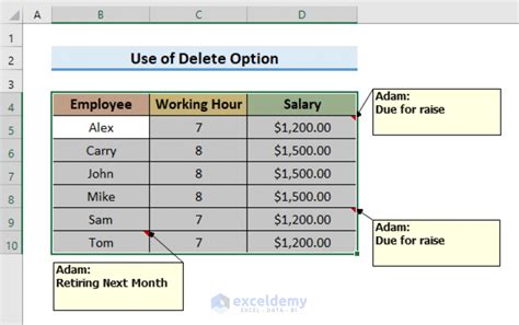 shortcut to delete note in excel