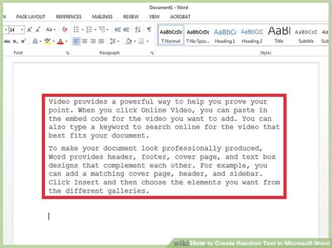 shortcut to get random text in word