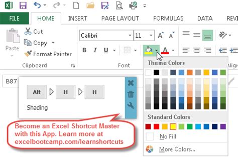 shortcut to highlight color cell in excel