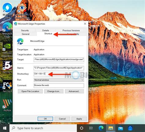 shortcut to open edge in windows 10