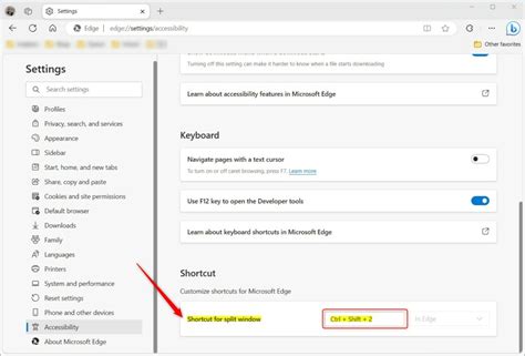 shortcut to open edge settings