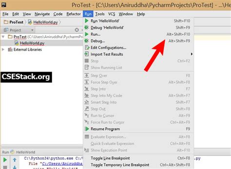 shortcut to run program in pycharm