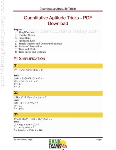 shortcut tricks for quantitative aptitude pdf