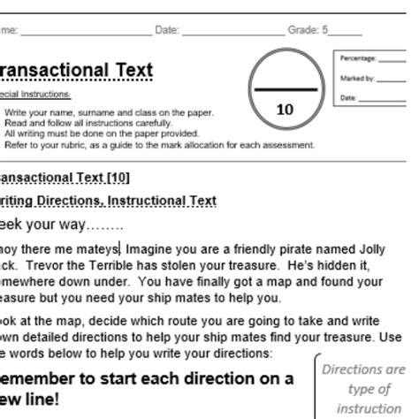 shorter transactional text examples grade 8