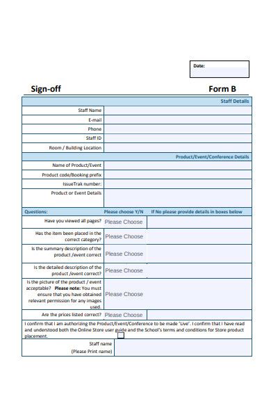 sign off document example