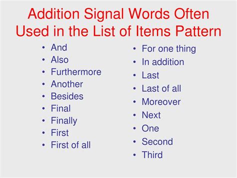 signal words listing pattern