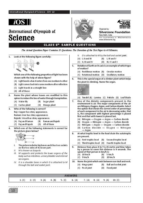 silverzone olympiad sample papers for class 5 science