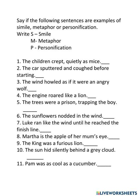 simile metaphor personification alliteration worksheet with answers pdf