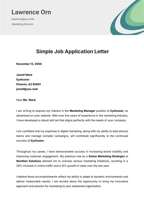 simple application letter for mock job interview
