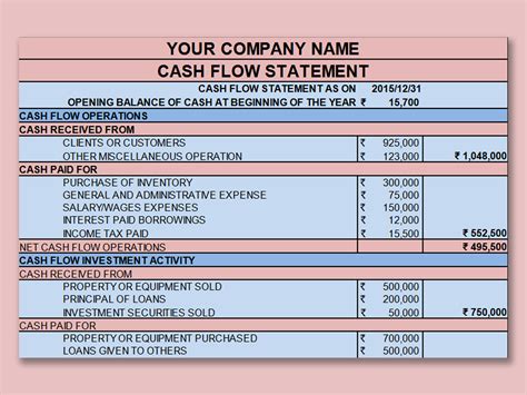 simple cash flow statement in excel
