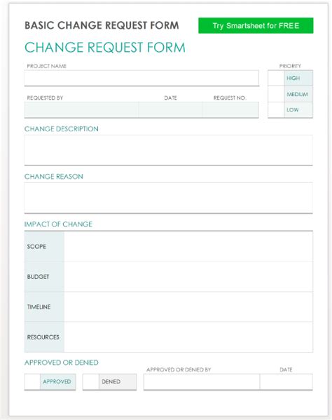 simple change request form template