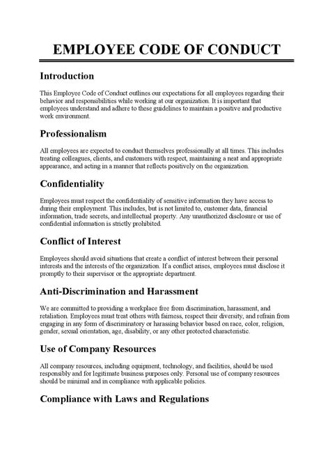 simple code of conduct examples in the workplace