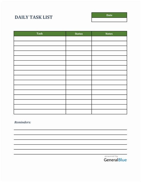 simple daily task list template excel free download