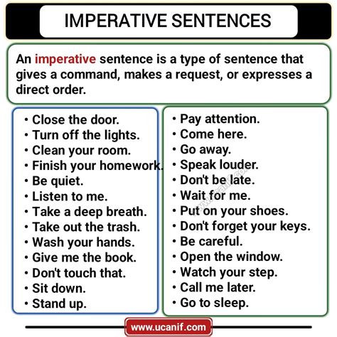 simple examples of imperative sentences