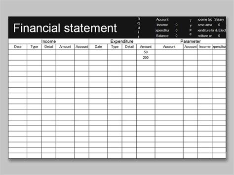 simple financial statement template excel