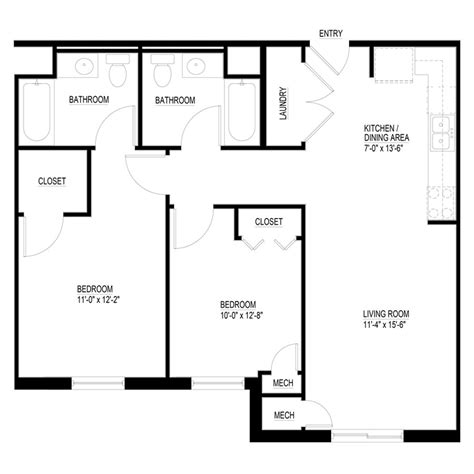 simple floor plan with dimensions 2 bedroom