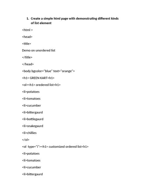 simple html lab programs