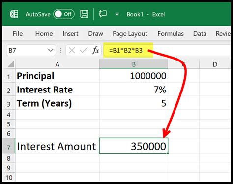 simple interest formula in excel with example