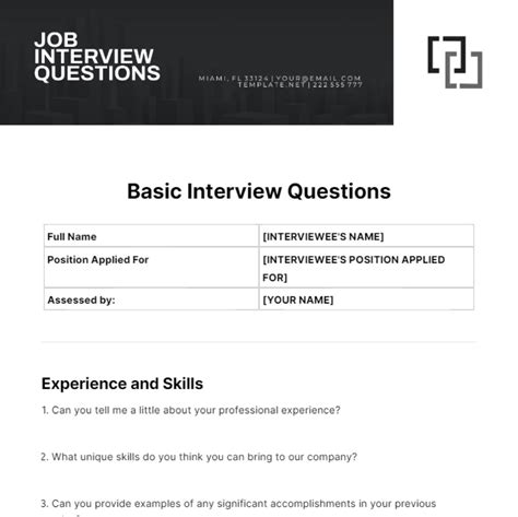 simple interview questions template