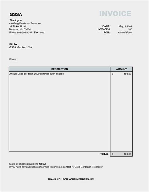 simple invoice example template word