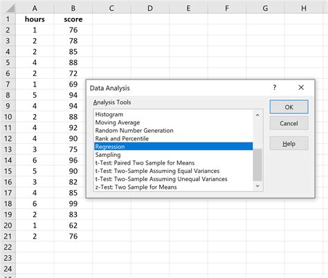 simple linear regression analysis excel