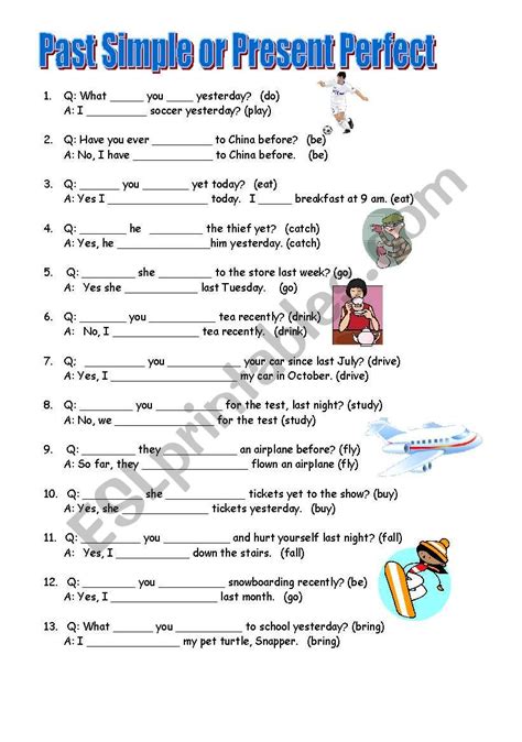 simple past vs. present perfect exercises