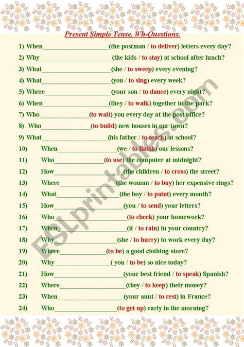 simple present tense wh questions exercises with answers
