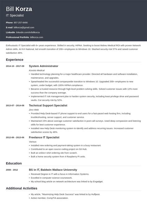 simple profile for cv examples