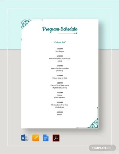 simple program schedule format
