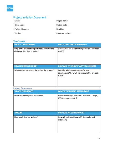 simple project initiation document example
