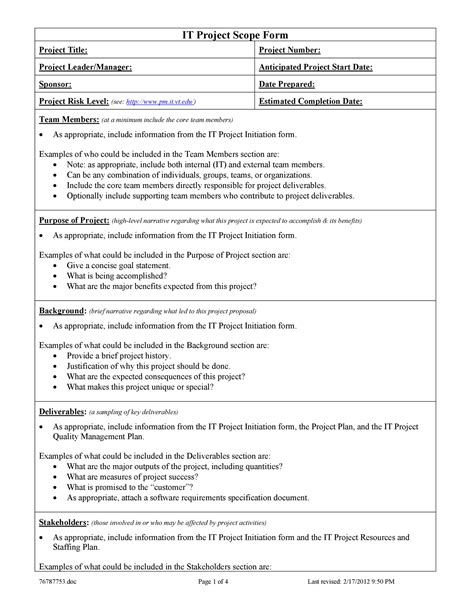 simple project scope statement examples