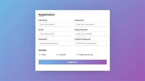 simple registration form in html css and javascript