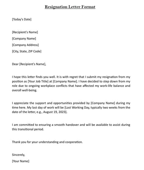 simple resignation letter format in word