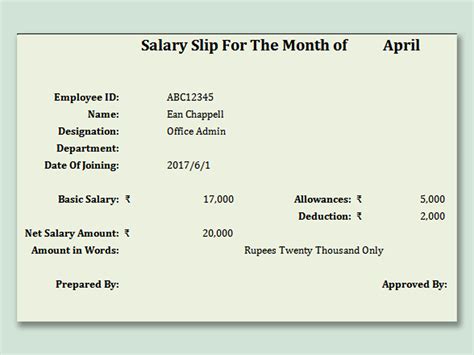 simple salary slip in excel format