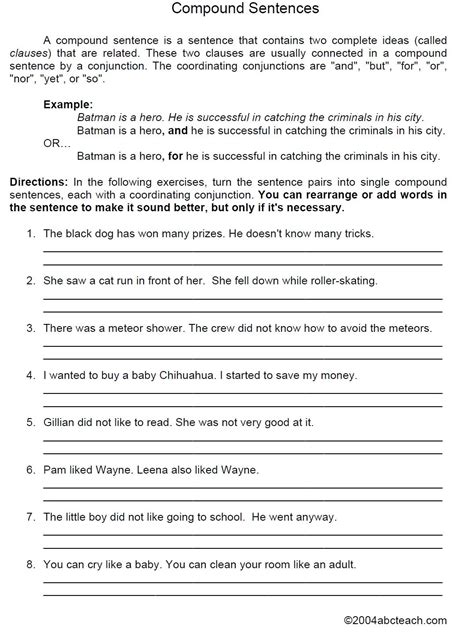 simple sentences exercises for class 6 with answers